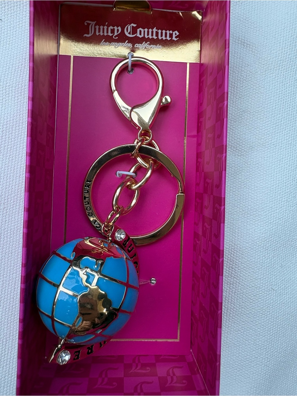 Juicy Couture Turquoise Globe Keychain with Gold Hardware